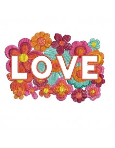 machine embroidery design  vintage flowers love