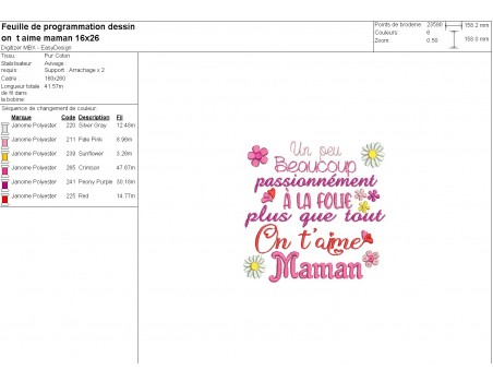 Motif de broderie machine On t'aime Maman