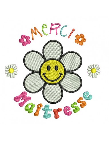 machine embroidery design daisy smiley teatcher