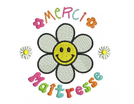 machine embroidery design daisy smiley teatcher