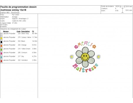 machine embroidery design daisy smiley teatcher