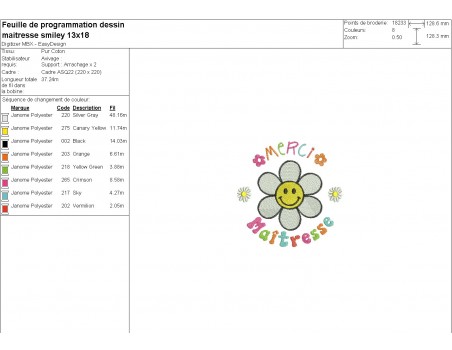 machine embroidery design daisy smiley teatcher