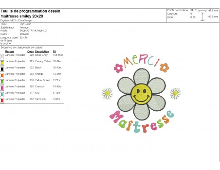 machine embroidery design daisy smiley teatcher