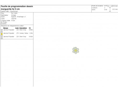 Motif de broderie machine marguerite en FSL