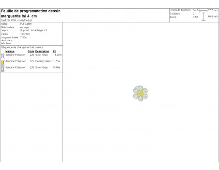 Motif de broderie machine marguerite en FSL