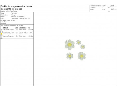 Motif de broderie machine marguerite en FSL