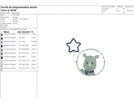 machine embroidery design rhinoceros boy with his customizable applied star balloon