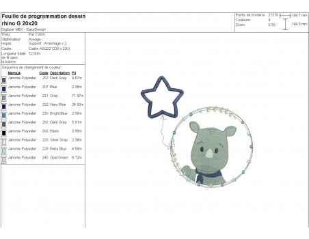 machine embroidery design rhinoceros boy with his customizable applied star balloon