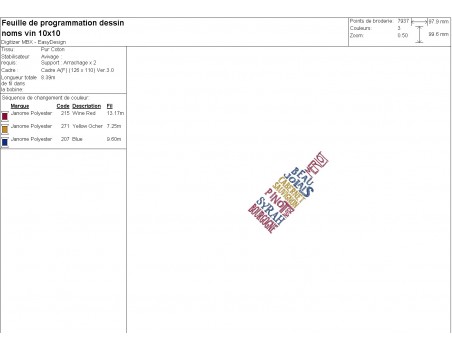 Motif de broderie machine bouteille de vin cépages