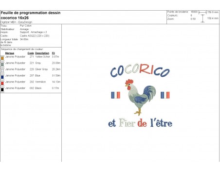 machine embroidery design french cock