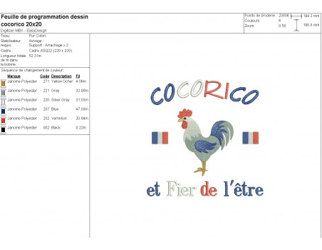 machine embroidery design french cock