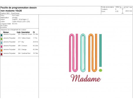 machine embroidery design text no madam