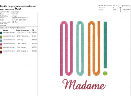 machine embroidery design text no madam