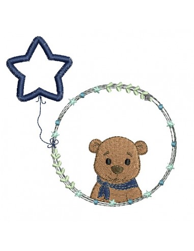 machine embroidery design bear boy with his customizable applied star balloon