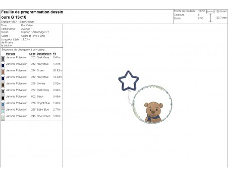 machine embroidery design bear boy with his customizable applied star balloon