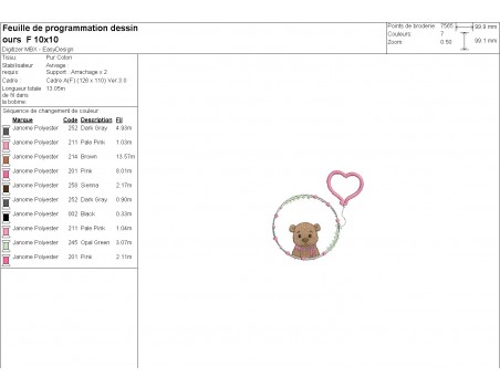 machine embroidery design bear girl with his customizable applied heart balloon