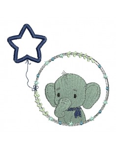 Motif de broderie machine l'éléphant garçon avec son ballon étoile en appliqué