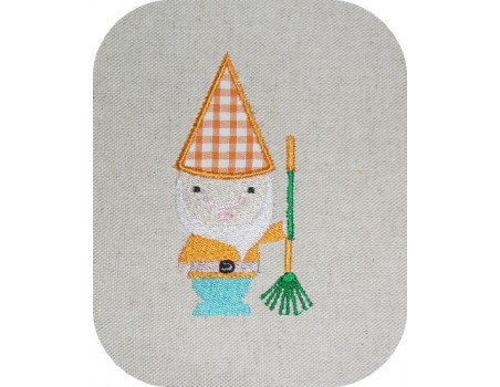 Instant download machine embroidery garden gnome with his rake