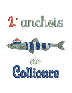 Motif de broderie machine l' anchois de Collioure