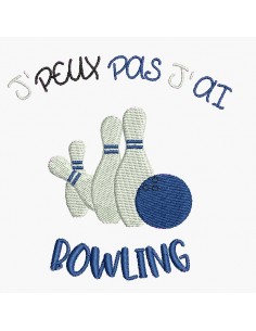 machine embroidery design I can't bowling