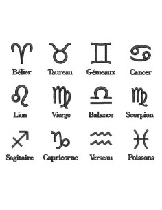 Motif de broderie machine signes astrologiques