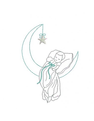 Motif de broderie machine redwork bébé lune