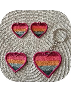 Motif de broderie machine coeur multicolore  en FSL