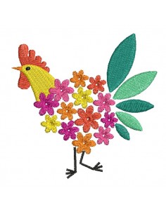Motif de broderie machine poule fleurs