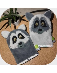 machine embroidery design  racoon wasch mitt  ITH