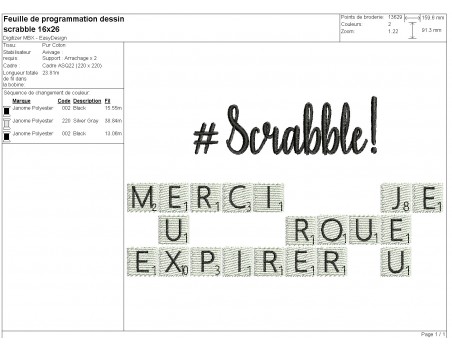 Motif de broderie machine scrabble