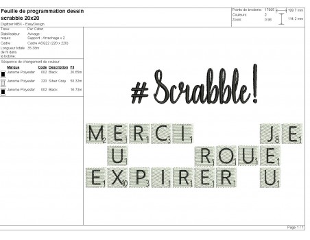 Motif de broderie machine scrabble