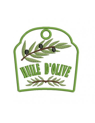 Motif de broderie machine accroche torchon huile d'olive