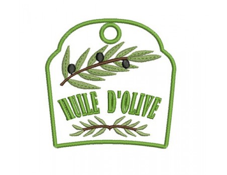 Motif de broderie machine accroche torchon huile d'olive