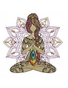 Motif de broderie machine femme chakras mandala