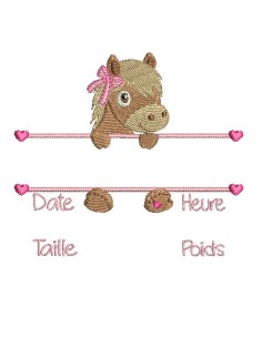 machine embroidery design customizable birth journal pony girl