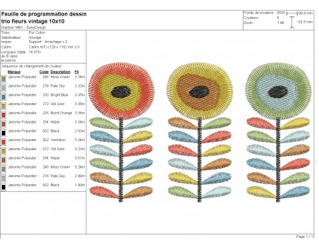 machine embroidery design  trio vintage  flowers