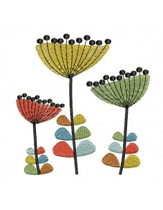 Motif de broderie machine 3 fleurs vintage