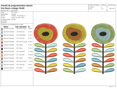 machine embroidery design  trio vintage  flowers
