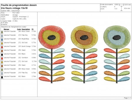 machine embroidery design  trio vintage  flowers