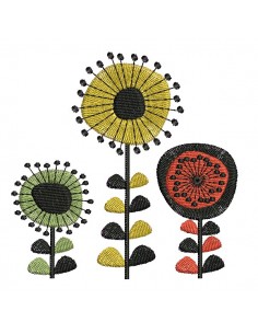 machine embroidery design  trio style vintage  flowers