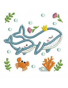machine embroidery design applique whale