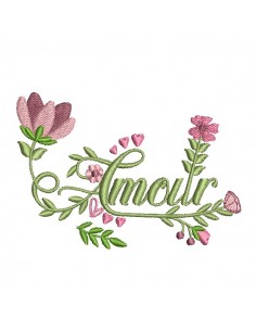 machine embroidery design word floral love
