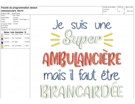 Motif broderie machine ambulancière