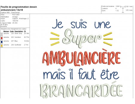 Motif broderie machine ambulancière