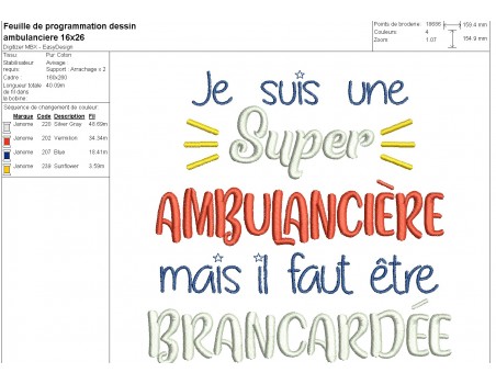 Motif broderie machine ambulancière
