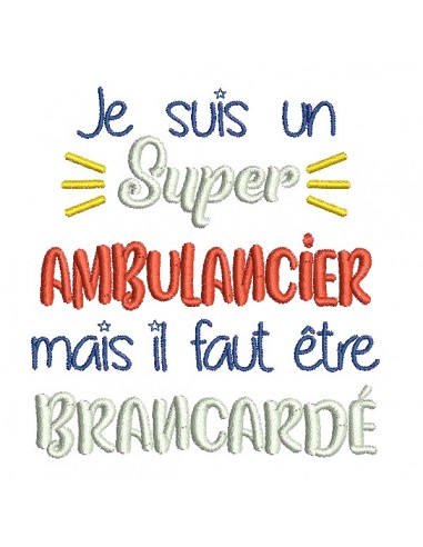 Machine embroidery design ambulance driver men