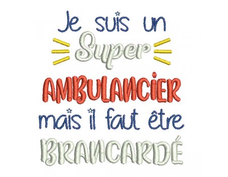 Machine embroidery design ambulance driver men