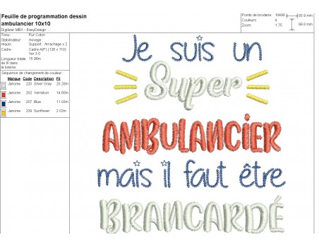 Motif broderie machine ambulancier