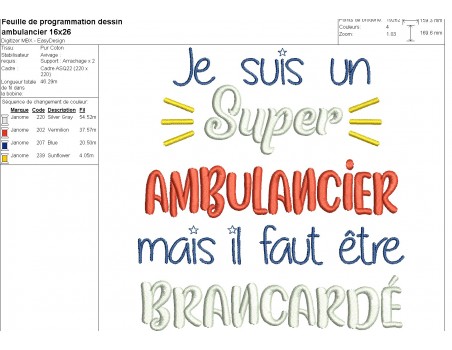Machine embroidery design ambulance driver men