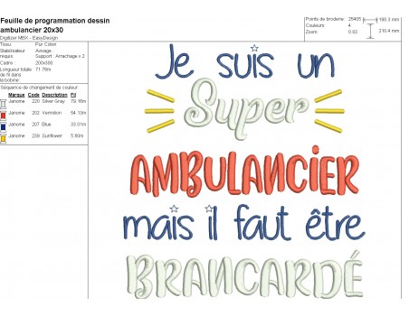 Motif broderie machine ambulancier